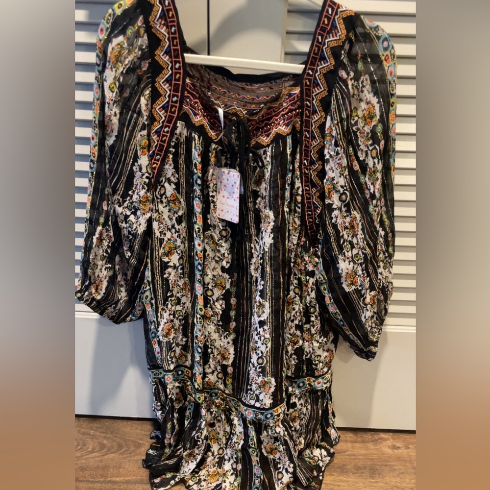 Free People Black Floral Embroidered Tunic